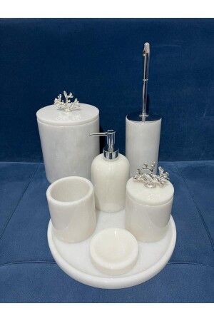 مجموعة حمام من الرخام الأبيض من MNZ 7 قطع 0718716960777 - Genel Markalar