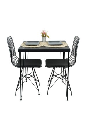 طاولة MNZ مربعة مع مقاعد الأسلاك السوداء 70 × 70 - Genel Markalar
