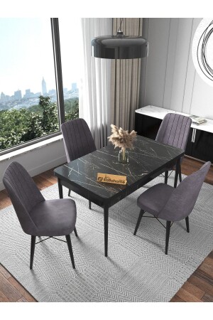 طاولة لوتس مقوية من طراز MNZ 70x110 سم، مجموعة مقاعد طاولة مقوية من طراز 4 أشخاص، مجموعة طاولة المطبخ - KNF-KNN-001 الر - Kaffahome