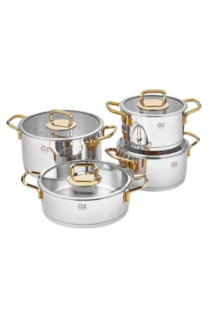 مجموعة من أدوات الطبخ من الفولاذ من طراز MNZ 8 قطع طحالب مجموعة من الذهب البسيط Hüma402 - ÖZLİFE