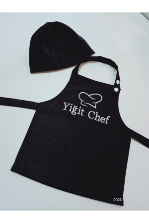 مكنسة مطبخ الأطفال من طراز MNZ + قبعة طباخ الأطفال من النسيج الأسود البيضاء الاختراق 8699999991195 - Sevimli Dikiş Evi
