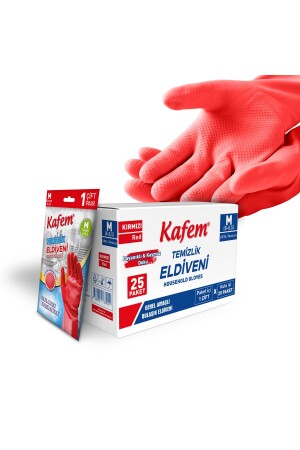 قفازات تنظيف MNZ (8-8-5) حمراء متوسط - KAFEM
