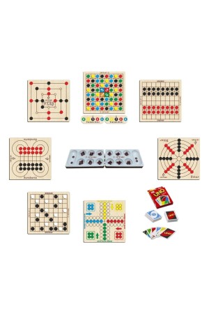 مجموعة ألعاب من الخشب من نوع MNZ 9 قطع بيجار + سوراكارتا + مانجالا + 9 حجارة + شيكرز + قفزة وجمع + لودو + ريفري + يون - Ahtek