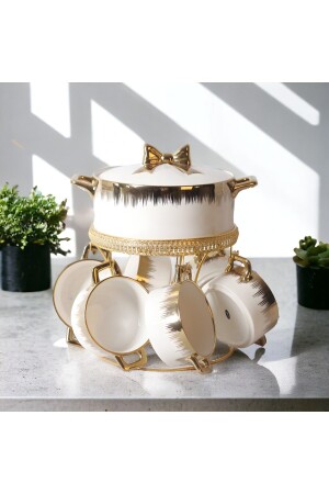 MNZ-كارمن ذهبية ذهبية 9 قطع بروسلين وعلبة وعاء الحساء مع وضع - Vadi