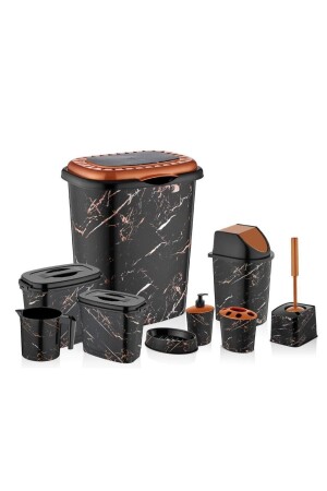 نمط من الرخام الأسود من MNZ 9 قطع غسيل الحمام مجموعة السلة القذرة + المطهر WC فرشاة كاملة مع الآخرين abn-2406221003-sy-9 - abnturk