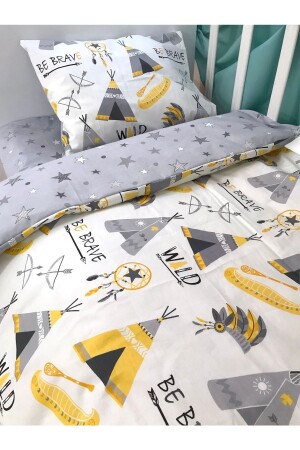 مجموعة غطاء فرش الأطفال من طراز MNZ 90x190 للفراش الصفراء الخيمة المخيمية الرمادية (بدون غطاء) TYC00855043713 - Bebek Özel