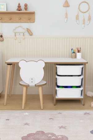 MNZ-مجلس نشاطات اللعب للأطفال 90x45 سم 3 صحون مائدة دراسة الأطفال مع الظهر - باندا OBIKIDS001 - OBİ Atölye