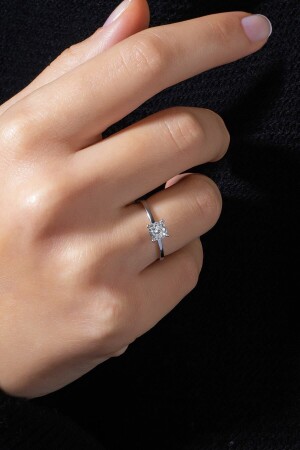 MNZ- الماسة مقبضة حلقة فضية واحدة حجر 925 كيراط (الامتثال يمكن تعديلها بين 9-18) YZK-0035 - TEK TARZIM TAKI