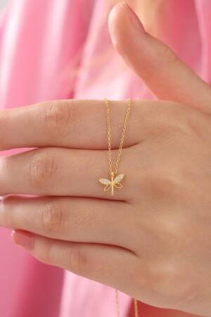 MNZ-النساء 925 سبرينغ الفضة سلسلة ذهبية مطليح حجر أبيض الحد الأدنى Dragonfly عنق مينيكوليه02 - Bilsen Store