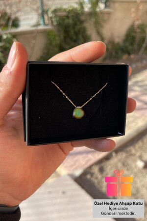 MNZ-ذهب مطلي قلب قلب حجر الفضة عنق زرقاء 925 فضة فضية عنق حجر طبيعي الذي يغير لون وفقا للحرارة LCN-101-107 - Lucente Jewellery