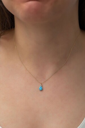 MNZ-النساء قطرة أوبال الحجر الذهبية مطلي 925 سبرينغ الفضة عنق PP6627 - Elika Silver