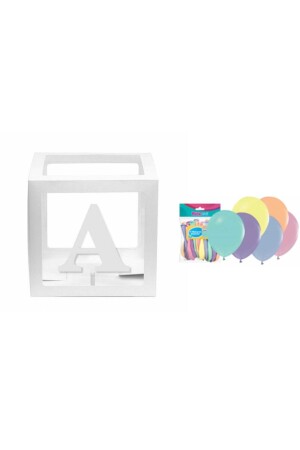 صندوق MNZ شفاف أبيض بحرف A ومجموعة بالون - Doğumgünü Marketim