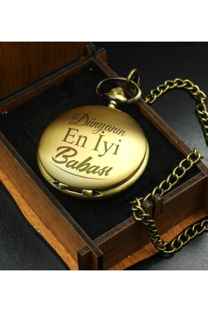 ساعة جيب خاصة من طراز MNZ مع صندوق خشبي وسلسلة لليوم الأب A152655 - Apollon Gift