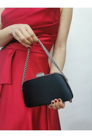 ثوب مساء ساتن أسود للمرأة من MNZ-مجموعة من الأقراص سلسلة حقيبة اليد الزفاف خطبة ليلة كيس الكتف - Nazart