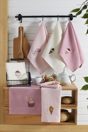مكنسة (MNZ) - أديلينا (Adelina) - المطبخ (Ice Cream Set) - 6 قطع (Cotton Embroidered Patterned Kitchen Towel) - Evanora