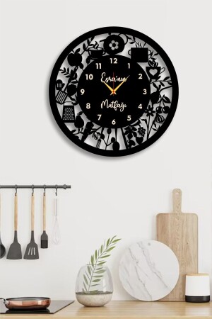 ساعة جدار مطبخ مزخرفة من MNZ مع اسم - تزيين المطبخ - Ahşap Hediyeniz