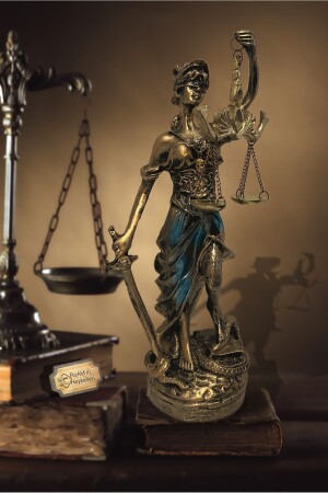 MNZ-هدية كائن ديكورatif Object Sculpture Trinket Scales of Justice تمثال تيميس 20 سم ذهب قديم وأزرق قديم - Realistic Of Art Museum