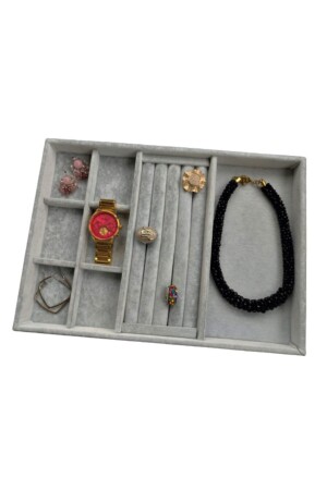 صندوق مجوهرات من طراز MNZ - مقامي السويد الرمادي الخاتم الأذن الوسمية الوسادة القلادة (AYDINDECOR) 550412442 - Aydın Decor