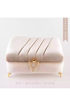 صندوق منقوس من قِطاع (MNZ) - شال + سجادة صلاة + كريات صلاة + مجموعة هدية القرآن (كيس B. Velvet- Mink- Eli - Hayrat Neşriyat