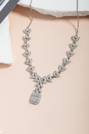النموذج من الماس من نوع MNZ Baguette Stone Silver Necklace Fys5039 - Feays Silver