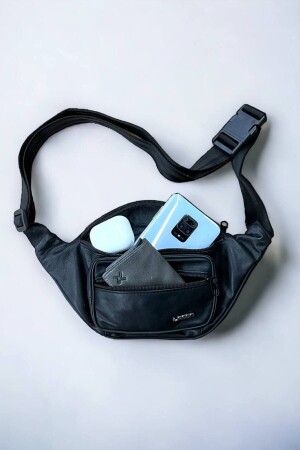 حقيبة حرة سوداء من الجلد الأصلي من MNZ - حقيبة الخصر والحقيبة المتقاطعة - Legan