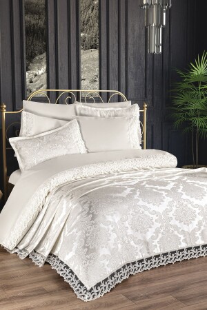 MNZ- الفرنسي اللونة Belinda عروسة مجموعة 7 قطعة كريم CD456234 - Çeyiz Diyarı