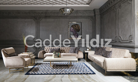 MNZ-إنجلترا كريم أريكة الفاخرة مجموعة - Cadde Yıldız