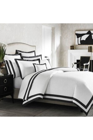 MNZ-بيضاء القطن العضوي غطاء غطاء مع الزوايا السوداء Beyzsş - METİNEV