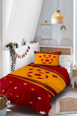 من المروحة من MNZ الصفراء الأحمر النجم الكرة نمط طفل واحد ملابس السرير Bİ183-N - Genel Markalar