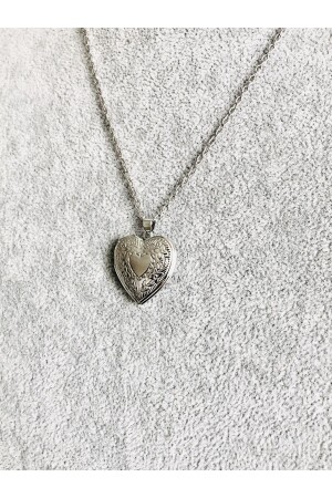 قلادة قلبية ذات نمط في اللون الفضي للنساء من MNZ مع كأس و صورة قابل للفك - Açıkmeşe Ev Yaşam Ürünleri