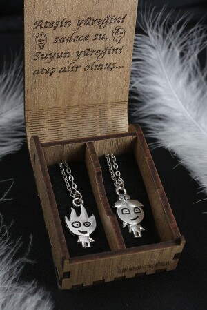 MNZ - النار والماء الذهبية اللون زوجين حبيب أفضل عنق معدني مع صندوق هدية مكتوبة - Dukkanka