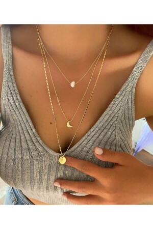 MNZ-القمر لؤلؤة عنق الذهب الثلاثي - Everglow Jewelry