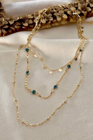 سلسلة كرة ثلاثية MNZ - قلادة واحدة مع العين الشريرة وتفاصيل النجم - Trendy Butik