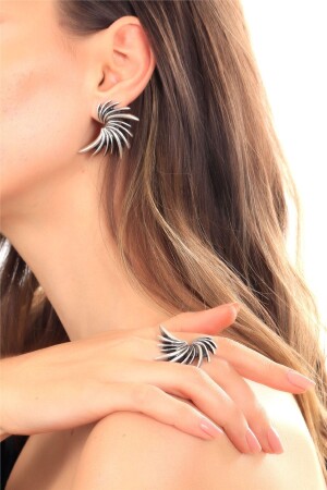 خاتم الزجاج المعدل المعدل بالفضة القديمة للنساء من MNZ و مجموعة أذان النموذج المعدل - Labalaba