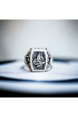 MNZ- الفضة مطلي التصميم القابل للتعديل طغرا النجم النجم العثماني الخاتم للرجال - Renery