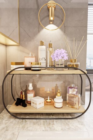 منظمة الحمام متعددة الأغراض MNZ رف أوفالي سطح المكتب الخشب الحمام المطبخ رف المجوهرات ومكياج منظمة - Bino