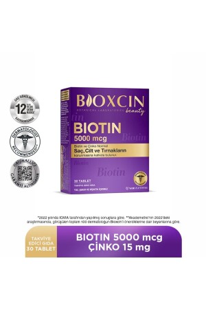 MNZ- Biotin 5،000 ميكروغرام 30 قرص - بيوتين زنك 15 ميغرام شعر و الفيتامين الأظافر - Bioxcin