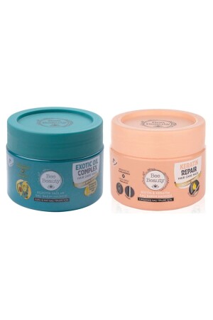 قناع شعر من مجموعة مشتركة من (MNZ) (Biotin & Keratin Hair Mask) + زيوت غريبة قناع شعر 300 مل - Bee Beauty