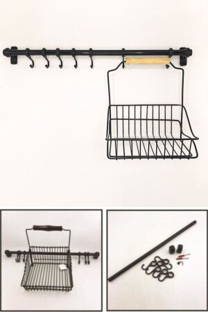 مُعلّق السكك الحديدية من MNZ - Black Hanger Kitchen Hanger Hanger Rack with Basket - Parmeva