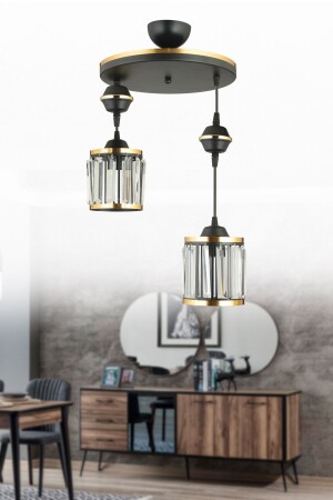 سجل مصباح العلق الأسود MNZ- Black Pendant Lamp Tray 2 قطعة سلنڈر حجر البلور مع شريط صفراء شمعة فاخرة AK00039 - Kraliçe