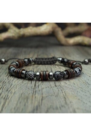 MNZ-حجر الاجات الحقيقي حجر الطبيعي سوار BLK380 - Alnis Atelier