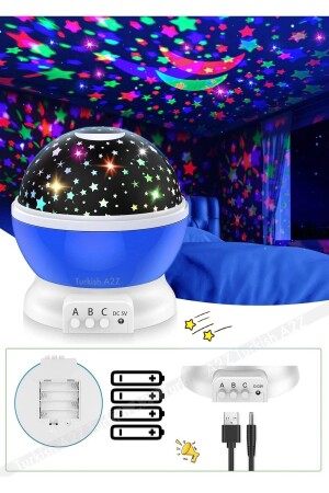 MNZ-أزرق تدور القمر الملوّن نجم السماء الإشارة الليل الضوء الأطفال غرفة حفلة الأطفال BLUE0241 - Greathings