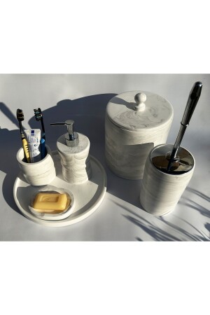 مجموعة حمامات ثلاثية ذات نمط من المرمار من MNZ مع علبة القمامة (الرأس الفضي) BS011 - MRY DEKOR