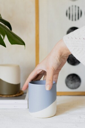 MNZ-حجر طبيعي كوب كيراميكي بلا مسدس BSM07 - Beige & Stone