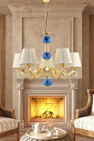 MNZ-خمسة مسلحين زاماك شاندليير زرقاء زرقاء معقبلة ذهبية BŞZMKGLDGLDŞP - DEDE