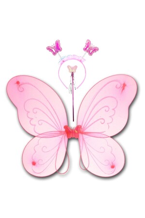 MNZ- Butterfly Wings - عصا وتاج مجموعة من 3 - وردي - Süsle Baby Party