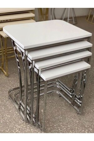 MNZ-أنقرة طاولة قهوة ذات عجلات C كروم، أربعة حوافز بيضاء، طاولة العشب، طاولة الخدمة CG-101 - Dinç Metal Sehpa