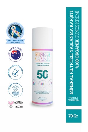 MNZ- مضادة للقذائف ومضادة للشيخوخة فيتامين C مرشح معدني عضوي واقية الشمس الوجه Spf 50 70gr - Minelacare