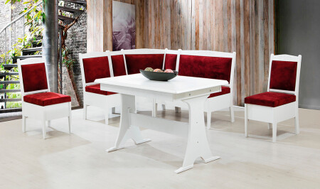 MNZ - هيكران مطبخ زاوية مجموعة أبيض - كلاريت الأحمر - Cadde Yıldız