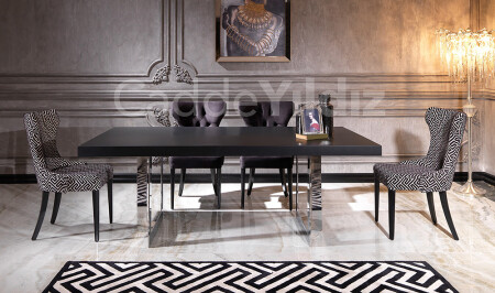 MNZ-إنجلترا الأسود طاولة تناول الطعام الفاخرة مجموعة - Cadde Yıldız